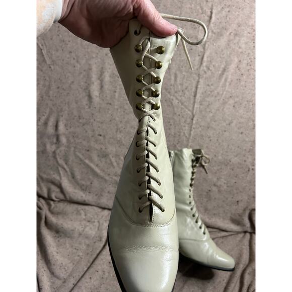 Ros Hommerson Vintage Cream/Bone Leather Victorian Goth Witchy Boots 9 WIDE - Picture 4 of 8